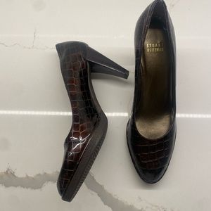 stuart weitzman croc heel patent leather